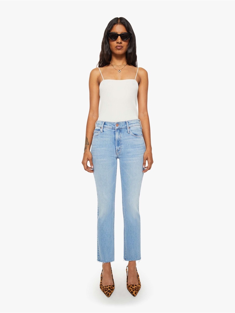 MOTHER Lil Petite Midrise Dazzler Ankle Fray Cropped Straight Jeans- NWT Sz 28